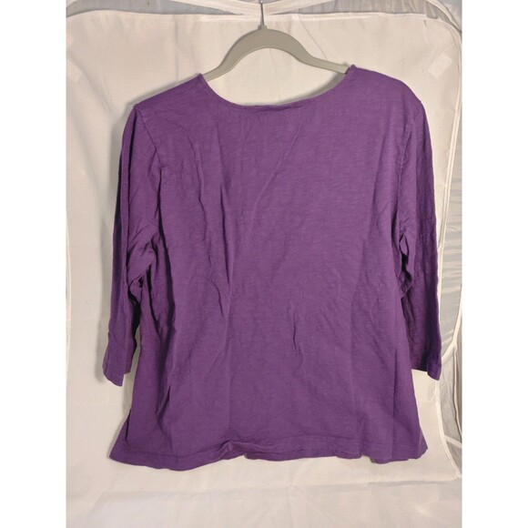 Basic Editions Shirt Plus 1X Purple 3/4 Sleeves V-Neck - Picture 3 of 3